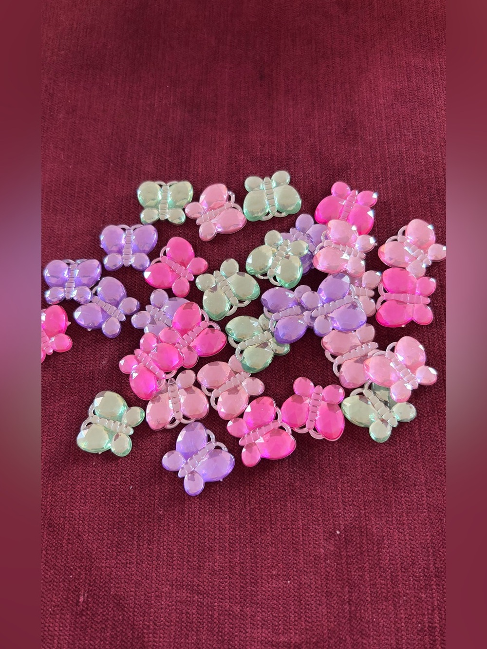 32 Pcs Butterfly Jeweled Charms, Flat Mirrored Backs, For Crafts/Jewelry Making